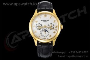 Perpetual Calendar 5140 YG 3KF Best Edition White Numeral Dial on Black Leather Strap A240