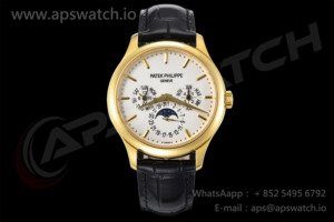 Perpetual Calendar 5140 YG 3KF Best Edition White Dial on Black Leather Strap A240