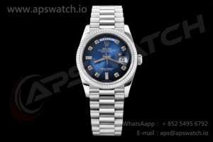 Day Date 36 SS QF 1:1 Best Edition 904L Steel Blue Ombre Diamonds Dial on President Bracelet VR3255 V3
