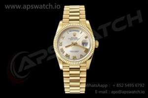 Day Date 36 YG QF 1:1 Best Edition 904L Steel Silver Stick Dial on President Bracelet VR3255 V3